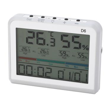 Imagem de Termômetro Digital de Ambiente, Medidor de Temperatura de Mesa Com Exibição de Data do Relógio Medidor de Umidade de Temperatura de Mesa para Escritório Em Casa, Medidor de Umidade