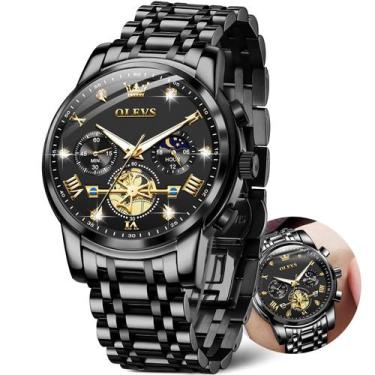 Imagem de Relógio OLEVS Cronógrafo Masculino - Aço Inoxidável Preto 42mm