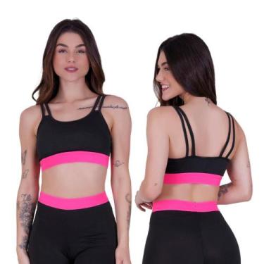 Imagem de Kit 2 Top Alça Dupla Regata Com Forro Cropped Fitness Black Neon - NoB