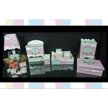 Imagem de Kit Higiene bebê Mdf 8 peças Chuva Amor Rosa bb