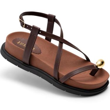 Imagem de Sandália Papete Feminina Lumiss Confortável Tira Enfeite Metalizado marrom37