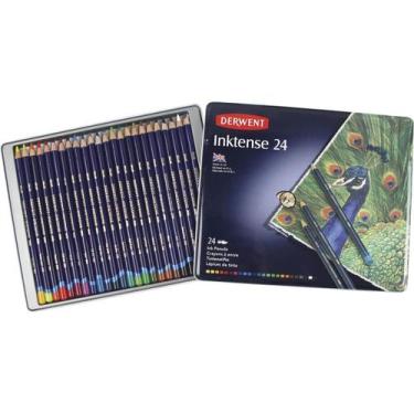 Imagem de Lápis de Cor Aquarelável Inktense 24 Cores Estojo Lata Derwent, Único