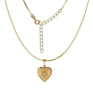 Imagem de Corrente Feminina 45Cm 1Mm Relicário 2Cm Folheado Ouro Cr317 - Wnbijou