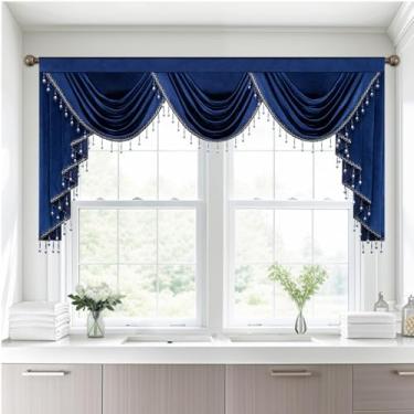 Imagem de Leeva Saia de veludo extra larga, cachoeira azul com borlas - Cortinas de janela europeias vintage para portas francesas e janelas de sacada, decoração de casa de luxo, 200 x 109 cm