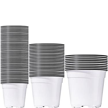 Imagem de Vasos de plástico para berçário, 100 peças, reutilizáveis, para plantas, berçário, vasos, plantas, vasos, para jardins, 3 tamanhos (branco)