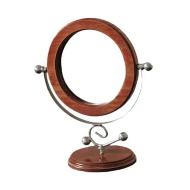 Imagem de Kokiya Espelho de maquiagem de madeira, espelho de penteadeira vintage, presente de aniversário, enfeite de mesa portátil, de penteadeira giratório para, Prateado