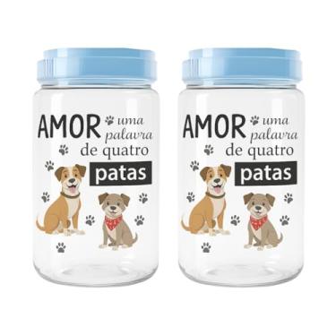 Imagem de Kit 2 Potes Porta Ração Comedouro Petiscos 1,9 Litros Cachorro Gato Multiuso Tampa De Rosca Com Alça (Dog Azul)