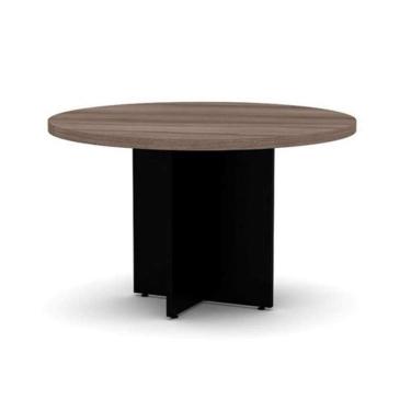 Imagem de Mesa De Reunião Para Escritório Redonda 120Cm Pe40 Pandin Móveis Walnut Com Preto