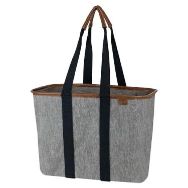 Imagem de CleverMade Sacola de lona - Cesta dobrável reutilizável, bolsa de compras de supermercado LUXE resistente, cinza mescla/preto