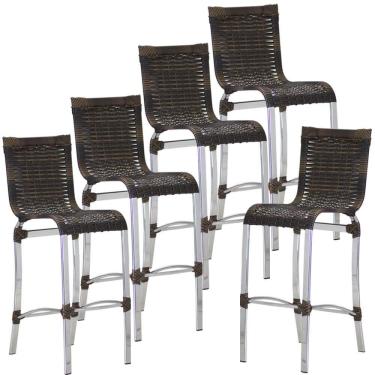 Imagem de Kit 5 Banquetas em Alumínio e Fibra Sintética Haiti Para Cozinha, Edícula Trama