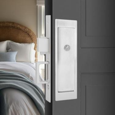 Imagem de Fechadura de porta de bolso de privacidade, fechadura de porta deslizante, alças ocultas, trava com interruptor de salto automático de pressão, liga de zinco (prata, sem chave)