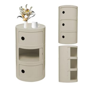 Imagem de Mesa lateral redonda de 3 camadas com armazenamento, mesa lateral de estilo moderno, armário de armazenamento multifuncional para sala de estar, quarto, banheiro