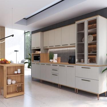 Imagem de Cozinha Modulada Completa 8 Peças com Cristaleira 16 Portas 2 Gavetas 2 Gavetões 1 Bancada Isabelle Freijó / Arenas