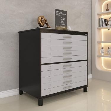 Imagem de Mapoteca 10 Gavetas 120,4cm X 122,3cm Aço Preto/Cinza