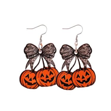 Imagem de Todu Brincos de Halloween femininos fofos fantasma caveira abóbora cereja arco assustador brincos de acrílico pingente de gota pingente de Halloween bijuteria de festa de fantasia, Zinco Acrílico, Sem