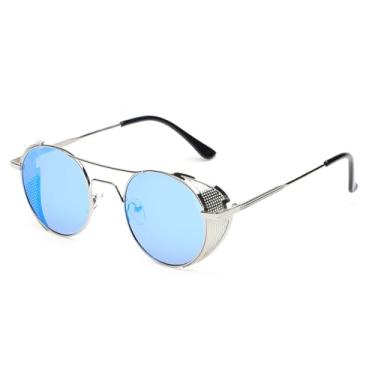 Imagem de Óculos de sol vintage estilo gótico steampunk com armação de metal, masculino e feminino, redondo, 6.144 mm