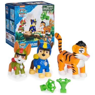 Imagem de Bonecos de Ação Jungle Pups Chase, Tracker & Tiger 5 cm de Altura com Lançador de Projéteis para Crianças Acima de 3 Anos, Patrulha Canina