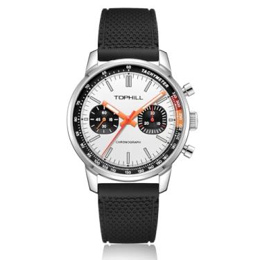 Imagem de TOPHILL 1963 Pilots Relógio de pulso masculino de corrida com cronógrafo mecânico original Seagull ST1901, movimento 40 mm, safira luminosa, piloto, Pulseira preta com letras brancas