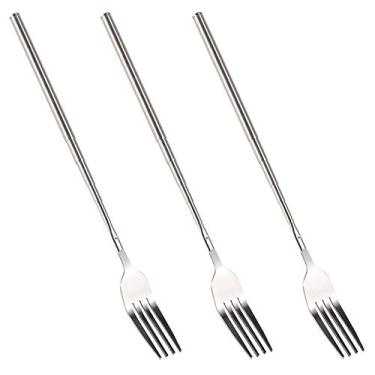Imagem de Telescopic Fork, 3PCS Stainless Steel Extendable Long Handle Fork BBQ Telescopic Extendable Dinner Fruit Dessert Long Handle Fork, Sturdy and Durable 8.7-25.4inch