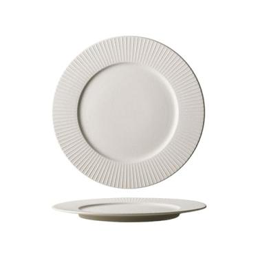 Imagem de Prato de serviço de cor sólida cerâmica premium sensação prato de espaguete bife prato de jantar padrão vertical simples hotel restaurante arte talheres pratos (A)