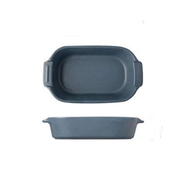 Imagem de Prato de serviço prato de jantar de cerâmica retangular, prato de sopa para uso familiar com alça, prato de cozimento adequado para queijo, arroz, pratos de cores sortidas (cor: azul, tamanho: pacote