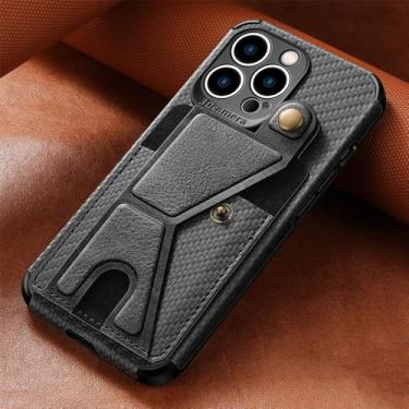 Imagem de Carteira de fibra de carbono com suporte para cartão capa de telefone para iPhone 13 12 Mini 14 11 Pro XS Max XR X 7 8 6 6s Plus SE 2 3 Capa de couro, preta, para iphone 12
