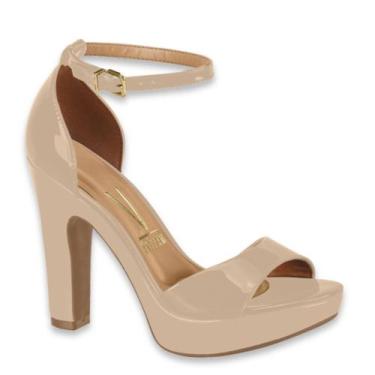 Imagem de Sandalia Feminina Vizzano Salto Grosso Meia Pata 6292117, Bege verniz,
