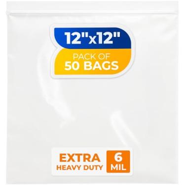 Imagem de Paclord Sacos médios com fecho de zíper de 30,5 x 30,5 cm, 6 mil (pacote com 50) – Sacos plásticos reutilizáveis resistentes – transparentes, resseláveis, à prova d'água – para armazenar e organizar