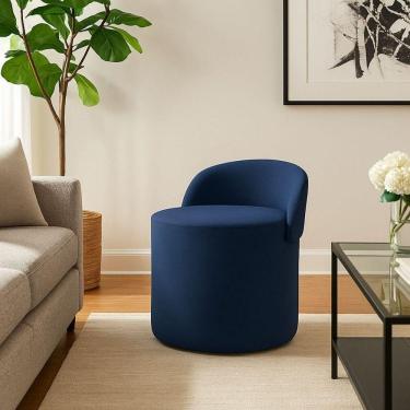 Imagem de Puff Banco Orgânico Encosto Redondo Sala Estar Quarto Suede Azul Marinho