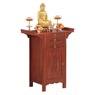 Imagem de Mesa de santuário de meditação com armazenamento, armário de altar budista de bambu, pedestal de oferta compacto para espaços pequenos, design de armário chinês (68 cm/26,7 pol.)