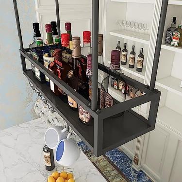 Imagem de Suporte de taça de vinho, rack de vinho de cabeça para baixo, rack de vidro de vinho de estilo simples, rack de armazenamento suspenso, rack de decoração de teto, adequado para bares, restaurantes