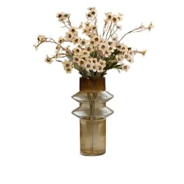 Imagem de VHDY85KA Decorações de ameixa com vaso de vidro, flores falsas, simulação de arranjos de flores, decoração de mesa de salão interno, casa de fazenda