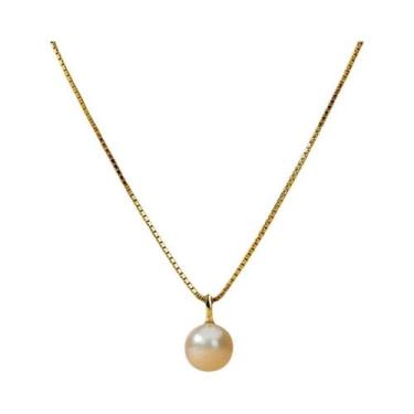 Imagem de Colar Feminino Com Pingente De Pérola Imitada Em Prata E Ouro, Simples