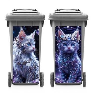 Imagem de ANATTASOUL 2 folhas de adesivos de caixote de lixo Glamour Magical Cat à prova d'água, decoração de caixote do lixo, adesivo grande de 37,8 cm x 81,8 cm para lixeiras, geladeira, parede externa