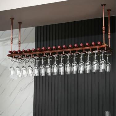 Imagem de Rack de metal para pendurar garrafas de vinho para café, prateleira de teto elegante, suportes para pendurar copos de vinho, rack de vinho moderno para exibição de bar, suporte de vidro para garrafa