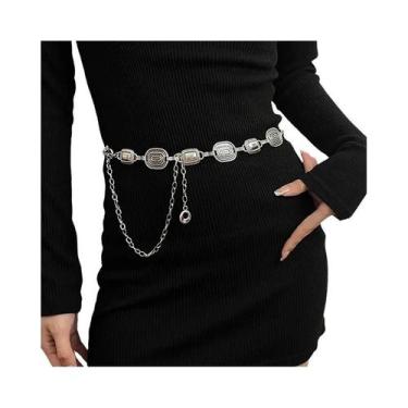 Imagem de Cinto De Cintura Retrô Prateado Para Mulheres, Cinto Fino De Couro Ver