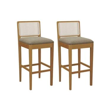 Imagem de Banqueta Cozinha Sara 1bmm005ca Premium Madeira Maciça Kit 2 Un Carvalho/boucle Bege Fendi/tela Bege Kappesberg