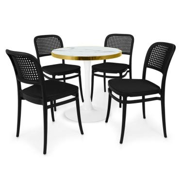 Imagem de Conjunto de Jantar Majestic 70cm com 4 Cadeiras Roma Tampo Redondo em Mármore Sintético...