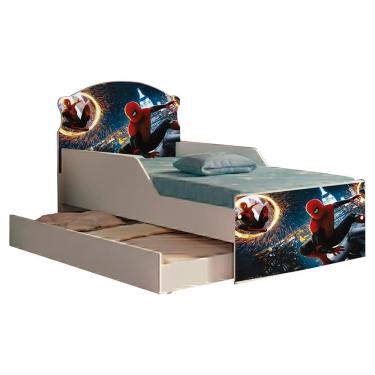 Imagem de Mini Cama Infantil Lívia com Cama Auxiliar com Grade de Proteção em Mdf Aranha Milani M...