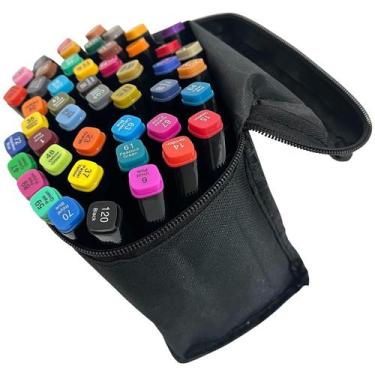Imagem de Kit Caneta Ponta Dupla 48 Cores Marcador Permanente Colorido para Livr