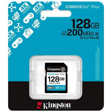Imagem de Cartão de Memória SD Canvas Go Plus C10 U3 V30 A2 Desempenho Confiável Durabilidade 128GB Kingston