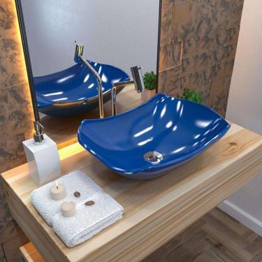 Imagem de Kit Cuba L42 com Torneira Link 1062 Metal 1/4 Volta Azul Escuro