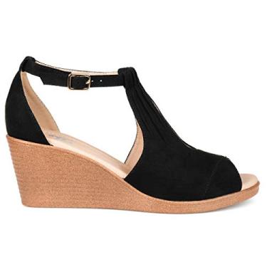 Imagem de Brinley Co. Anabela feminina Kealy com tira no tornozelo e sola confort vel, Preto, 6.5