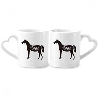 Imagem de Conjunto de canecas de porcelana para casais de animais preto e branco com alça de coração