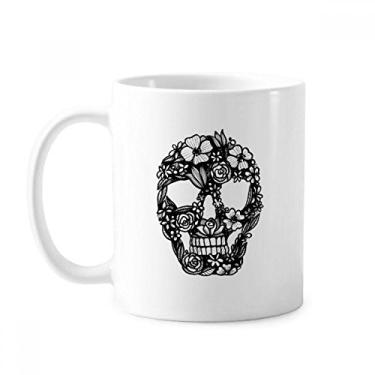 Imagem de Caneca de cerâmica com estampa de flor e folha de esqueleto cerâmica xícara de porcelana de café