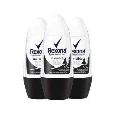 Imagem de Kit Desodorante Roll On Rexona Invisible Feminino 50ml - 3 Unidades