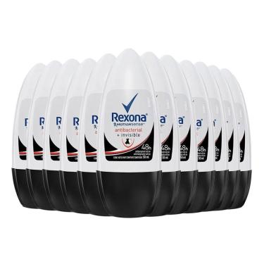 Imagem de Kit Desodorante Roll On Rexona Feminino Antibacterial Invisible 50ml - 12 Unidades
