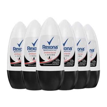 Imagem de Kit Desodorante Roll On Rexona Feminino Antibacterial Invisible 50ml - 6 Unidades