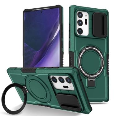 Imagem de Yarxiawin Capa magnética para Samsung Galaxy Note 20 Ultra com suporte preto para carregador sem fio, capa para celular Samsung Note 20 Ultra com protetor de lente de câmera à prova de choque (verde