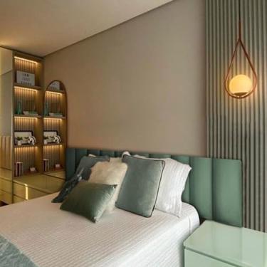 Imagem de Cabeceiras Estofada Modular Cama Casal King e Super King Painel 2,00mX60cm Módulos Adesivos (Verde)